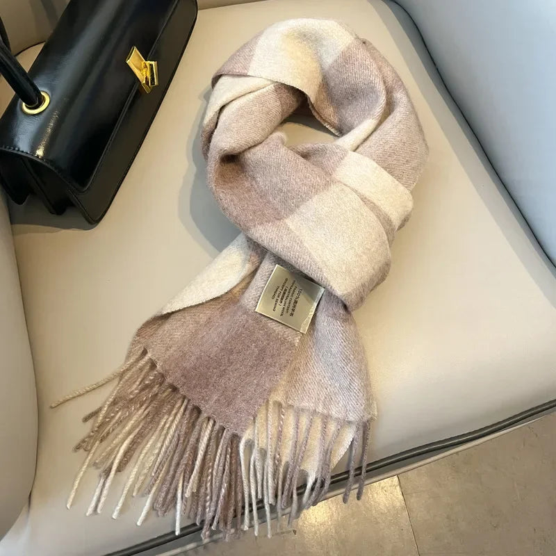 Fashion Classic 100% Wool Plaid Red Scarf Women Couples Autumn Winter Warm Cashmere Thermal Soft Muffler Female Long Wraps Men