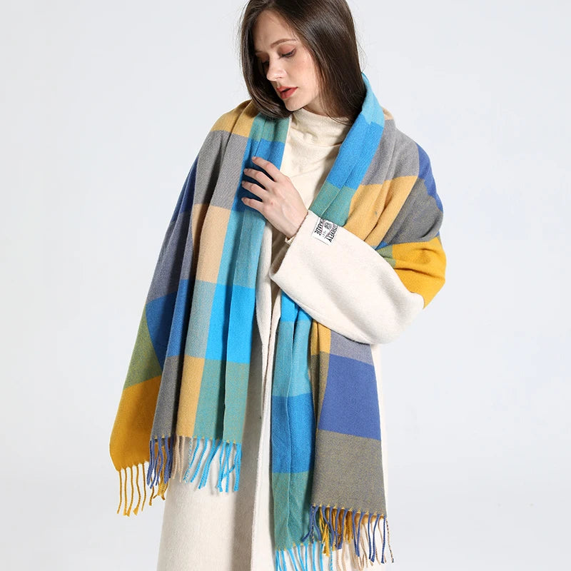 Luxury Thick Warm Winter Scarf Design Brand Print Women Cashmere Pashmina Shawl Lady Wrap Tassel Scarves Knitted Foulard Blanket