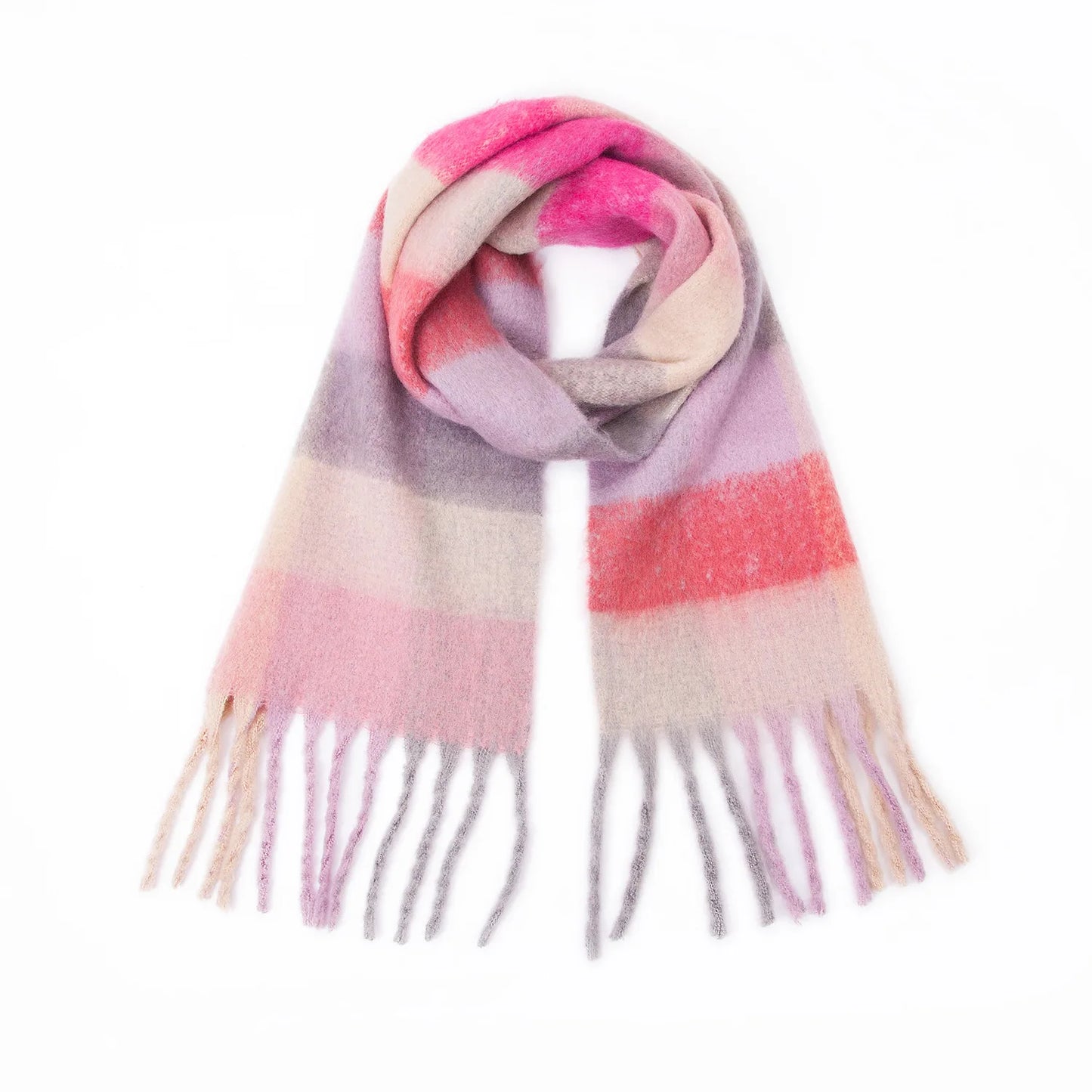 Luxury Brand Women Plaid Scarf Winter Warm Pashmina Shawls Cashmere Thick Wrap Lady Tassel Blanket Scarves Rainbow Hairy Bufanda