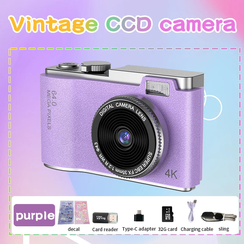 Digital Camera 4K 64MP Photography Camera Video Camcorder Rechargeable Cameras 2.4 inch Screen Camcorder for Kid Adult Beginners