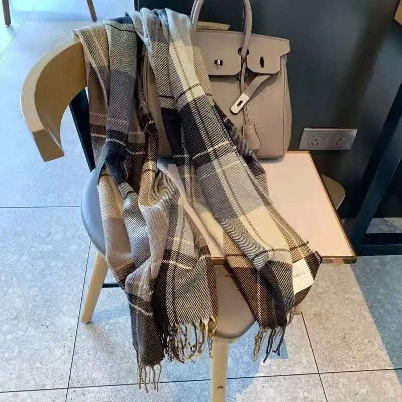 Luxury Plaid Scarf Winter Warm Cashmere Women Long Bandana Pashmina Foulard Female Scarves Tassel Shawl And Wraps 2022 Design