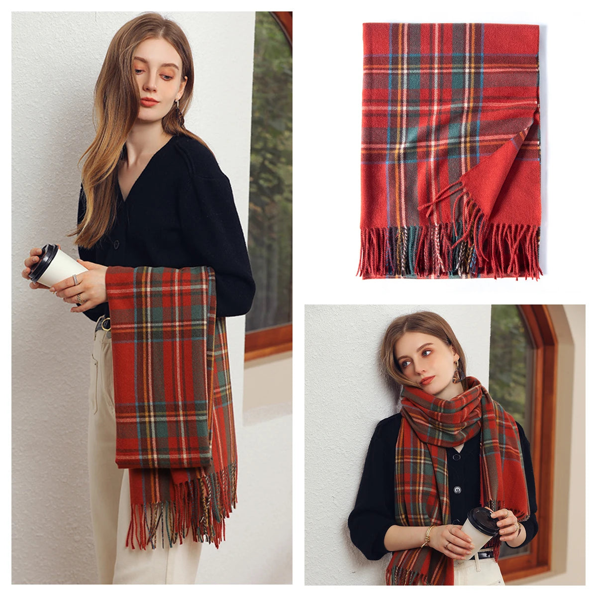 Women Autumn Winter Scarf Lady Cashmere Feeling Muffler Spring Fall Large Blanket Classic Plaid Shawl Soft Warm Wrap Wholesale