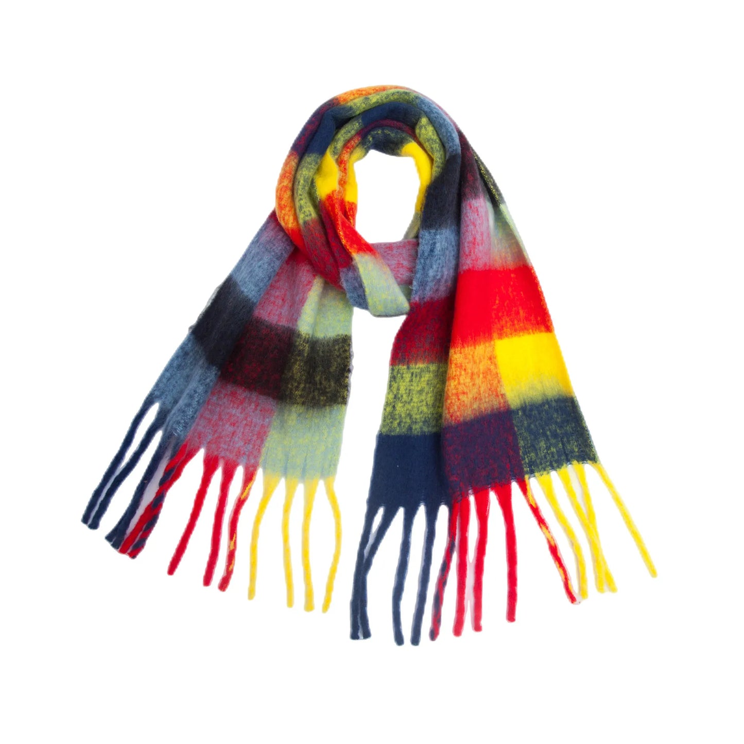 Luxury Brand Women Plaid Scarf Winter Warm Pashmina Shawls Cashmere Thick Wrap Lady Tassel Blanket Scarves Rainbow Hairy Bufanda