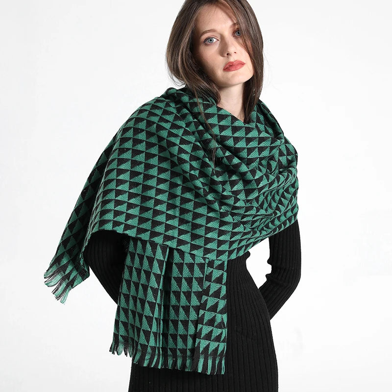 Luxury Thick Warm Winter Scarf Design Brand Print Women Cashmere Pashmina Shawl Lady Wrap Tassel Scarves Knitted Foulard Blanket