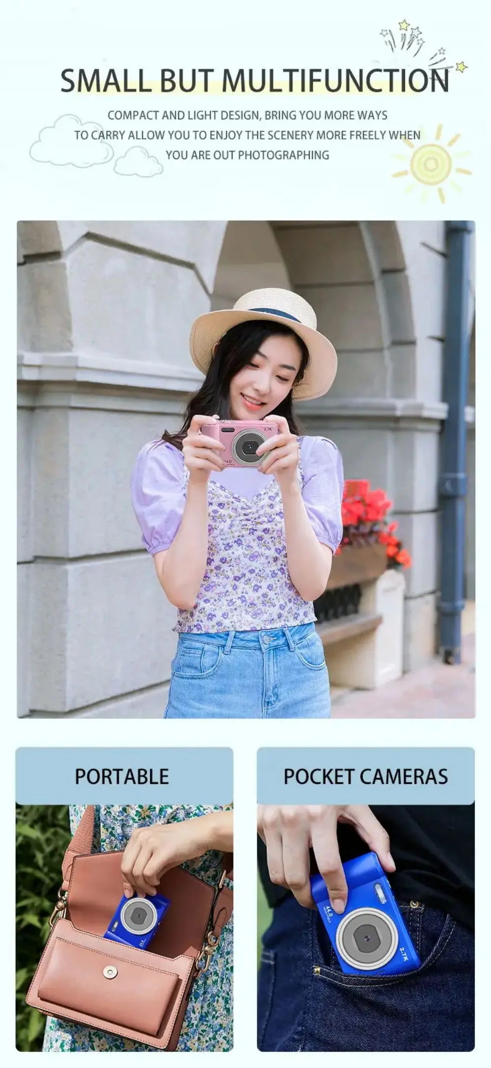 Digital Camera Autofocus Camera for Kid Camcorder with 8x Zoom Compact Cameras 1080P Cameras for Beginner Photography