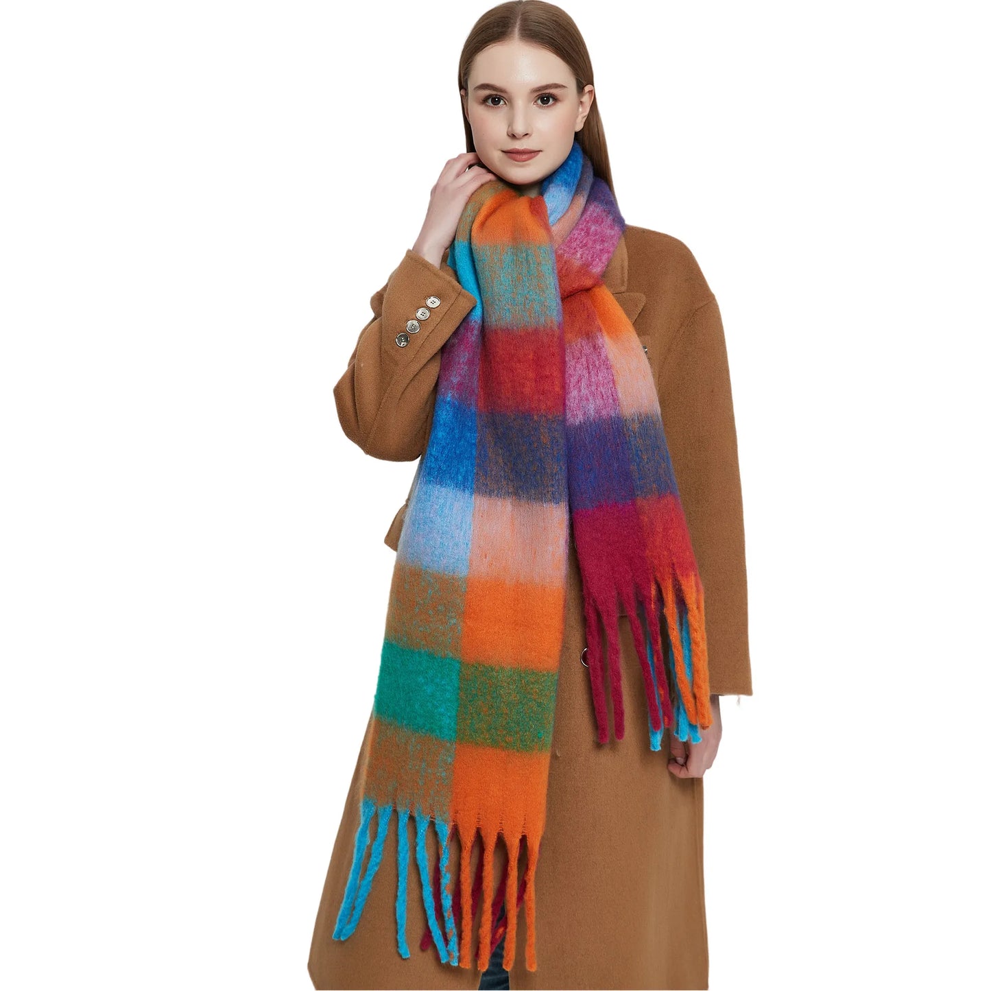 Luxury Cashmere Bright Solid Colors Women Scarf Winter Shawl and Wrap Bandana Pashmina Tassel Female Foulard Thick Blanket