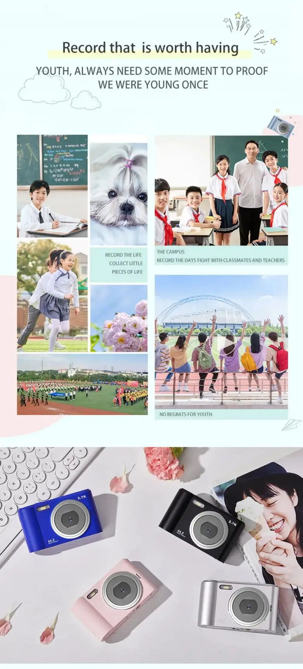 Digital Camera Autofocus Camera for Kid Camcorder with 8x Zoom Compact Cameras 1080P Cameras for Beginner Photography