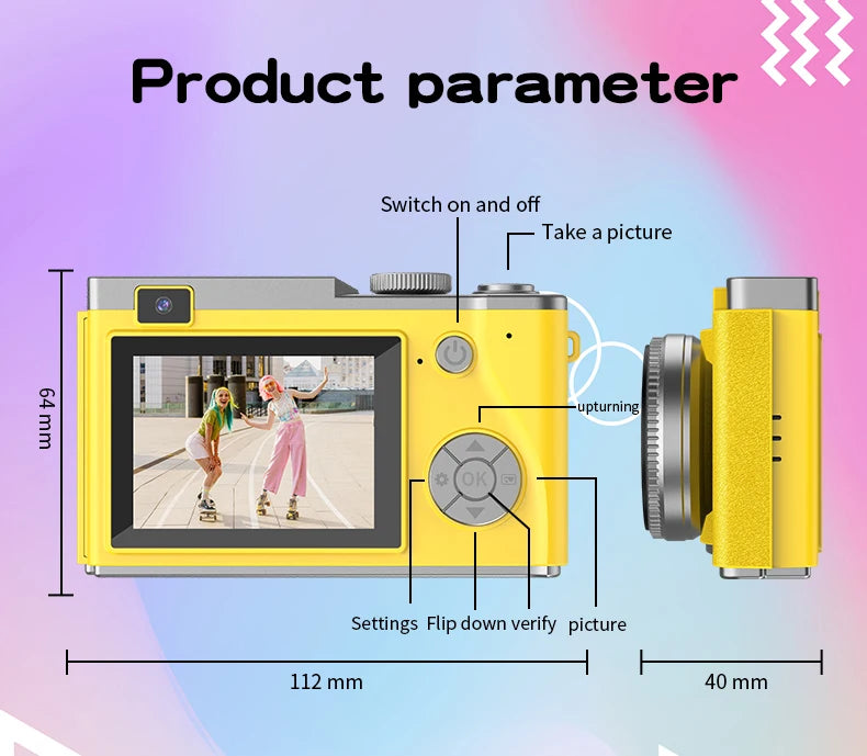 Digital Camera 4K 64MP Photography Camera Video Camcorder Rechargeable Cameras 2.4 inch Screen Camcorder for Kid Adult Beginners