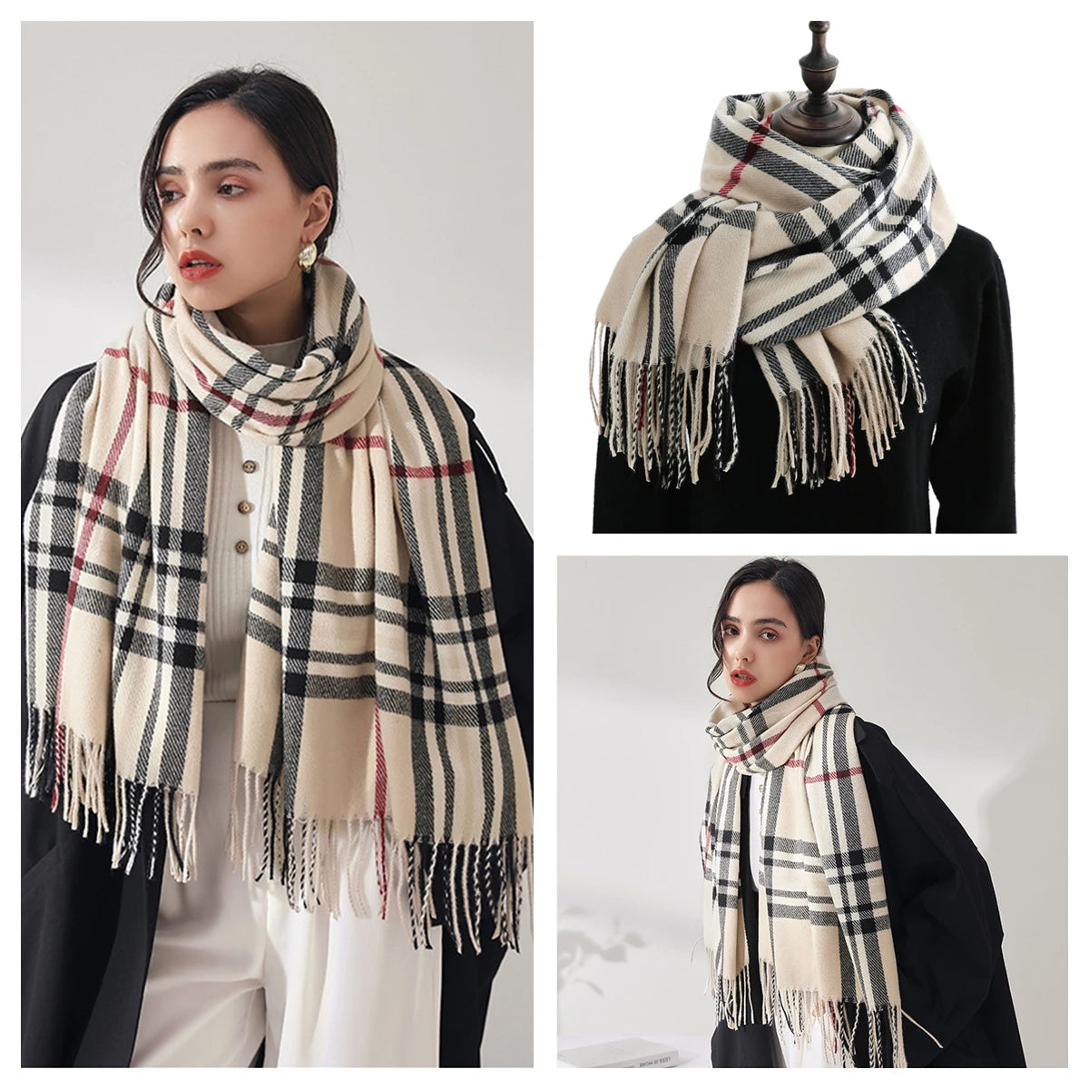 Women Autumn Winter Scarf Lady Cashmere Feeling Muffler Spring Fall Large Blanket Classic Plaid Shawl Soft Warm Wrap Wholesale