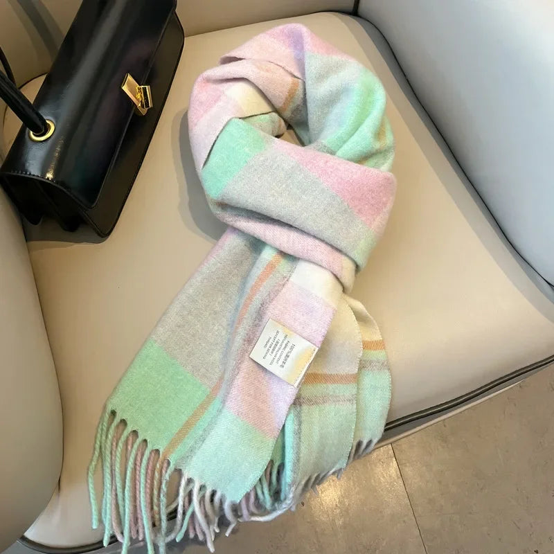 Fashion Classic 100% Wool Plaid Red Scarf Women Couples Autumn Winter Warm Cashmere Thermal Soft Muffler Female Long Wraps Men