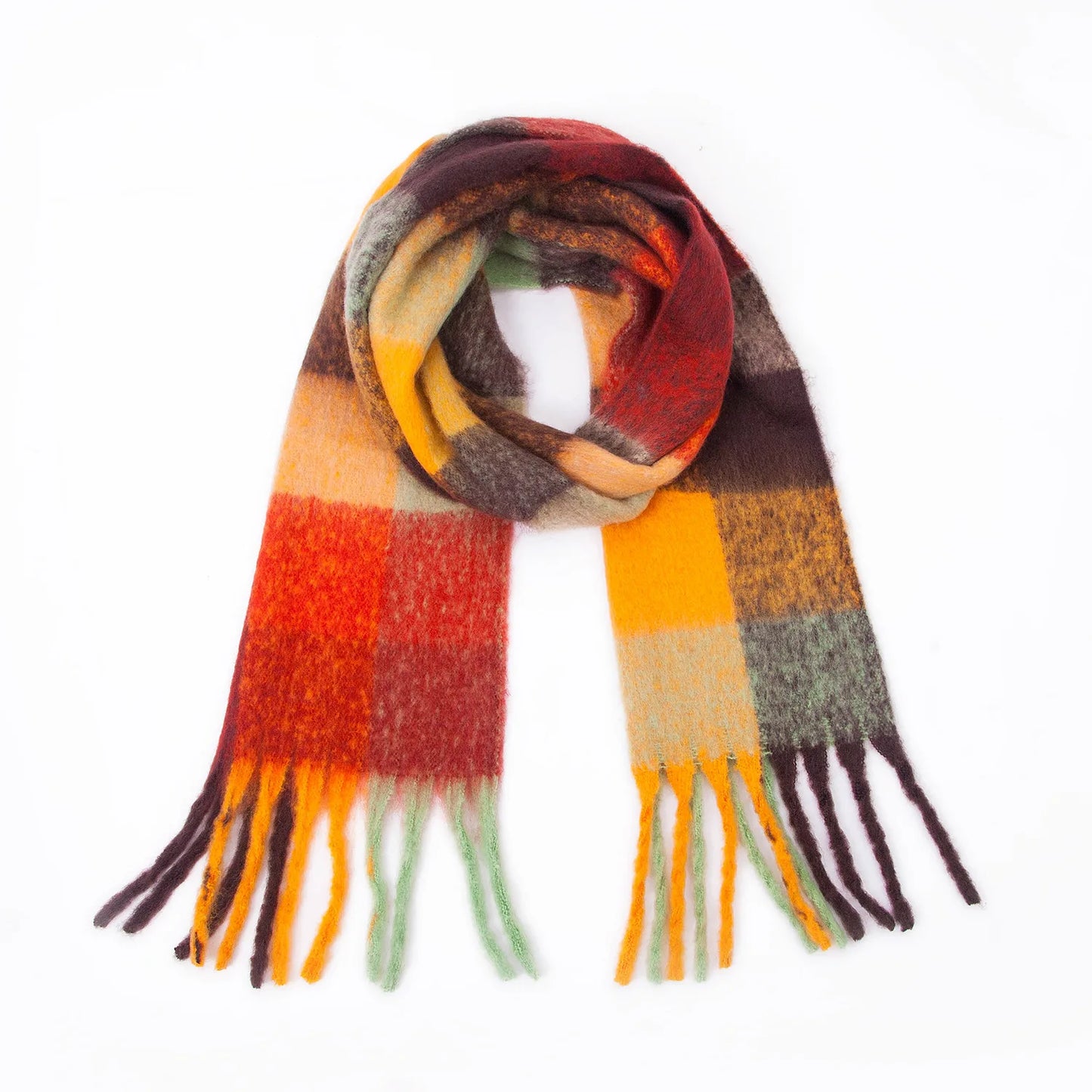 Luxury Brand Women Plaid Scarf Winter Warm Pashmina Shawls Cashmere Thick Wrap Lady Tassel Blanket Scarves Rainbow Hairy Bufanda