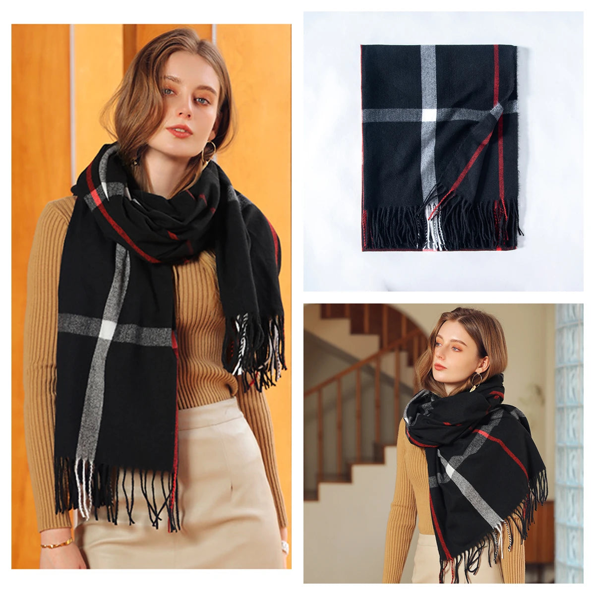 Women Autumn Winter Scarf Lady Cashmere Feeling Muffler Spring Fall Large Blanket Classic Plaid Shawl Soft Warm Wrap Wholesale
