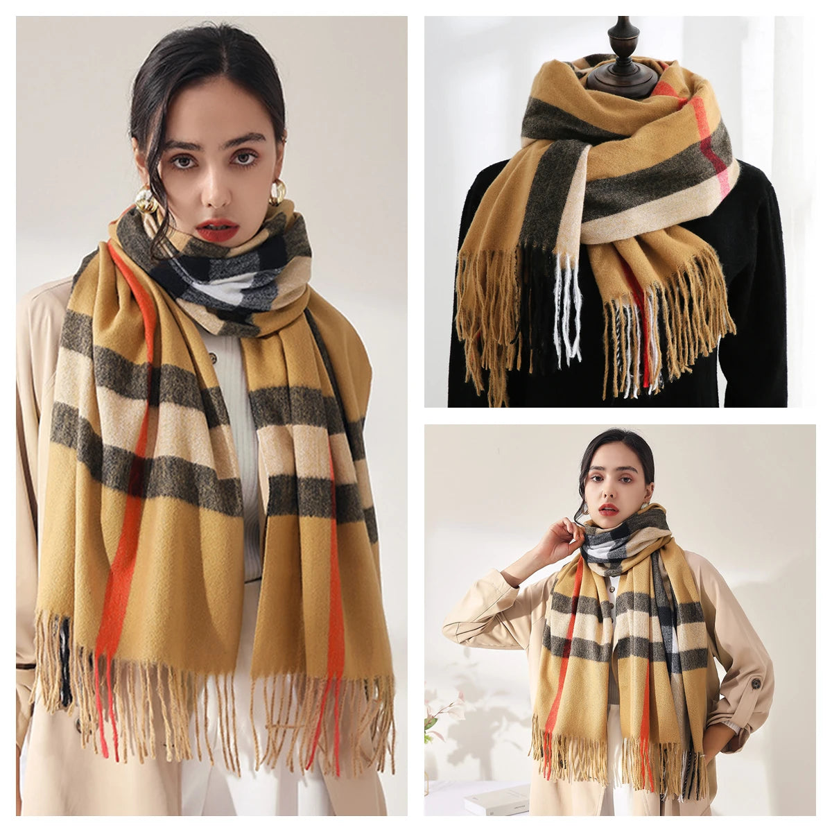 Women Autumn Winter Scarf Lady Cashmere Feeling Muffler Spring Fall Large Blanket Classic Plaid Shawl Soft Warm Wrap Wholesale