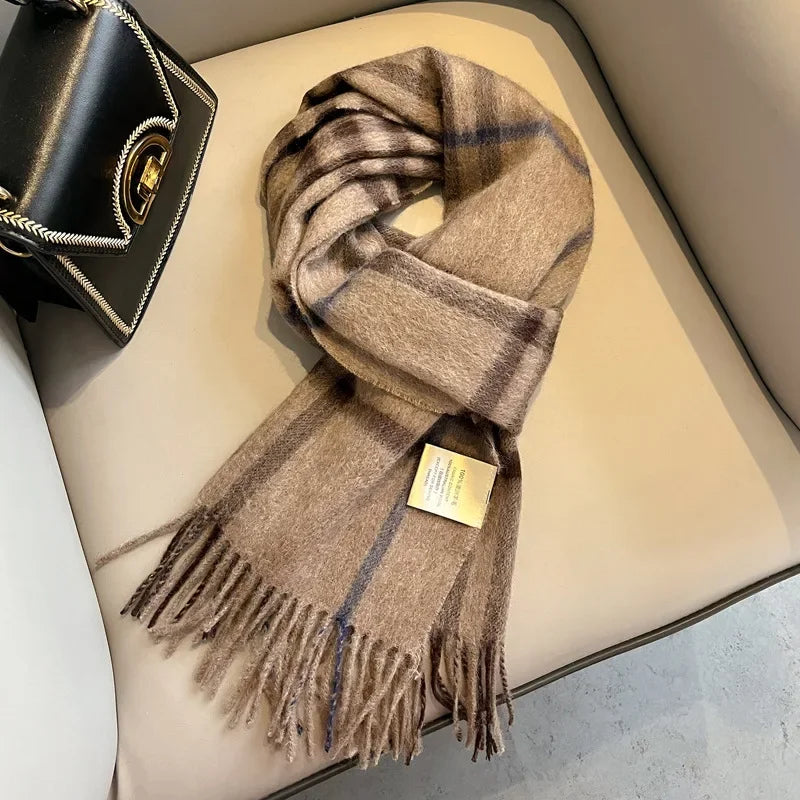 Fashion Classic 100% Wool Plaid Red Scarf Women Couples Autumn Winter Warm Cashmere Thermal Soft Muffler Female Long Wraps Men