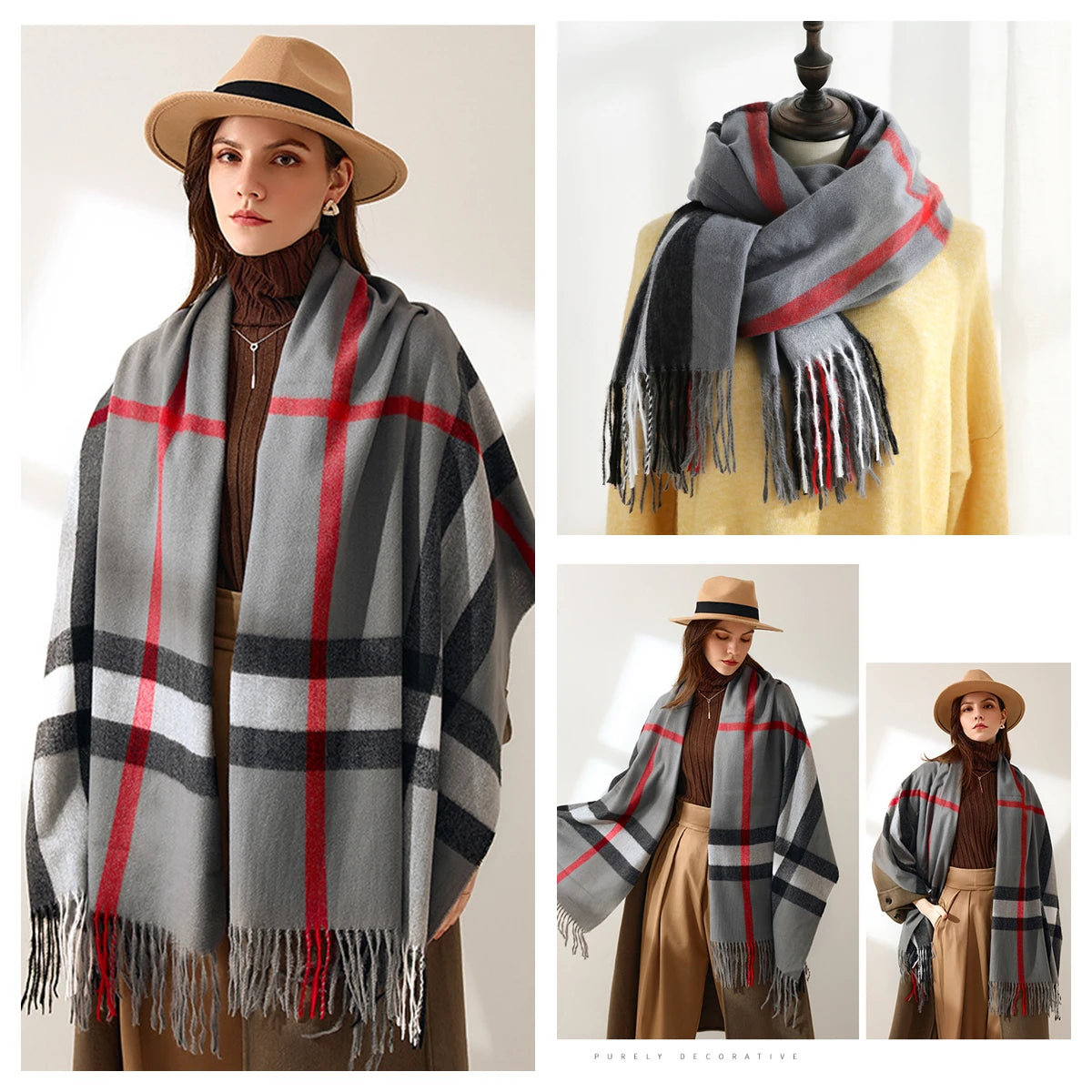 Women Autumn Winter Scarf Lady Cashmere Feeling Muffler Spring Fall Large Blanket Classic Plaid Shawl Soft Warm Wrap Wholesale