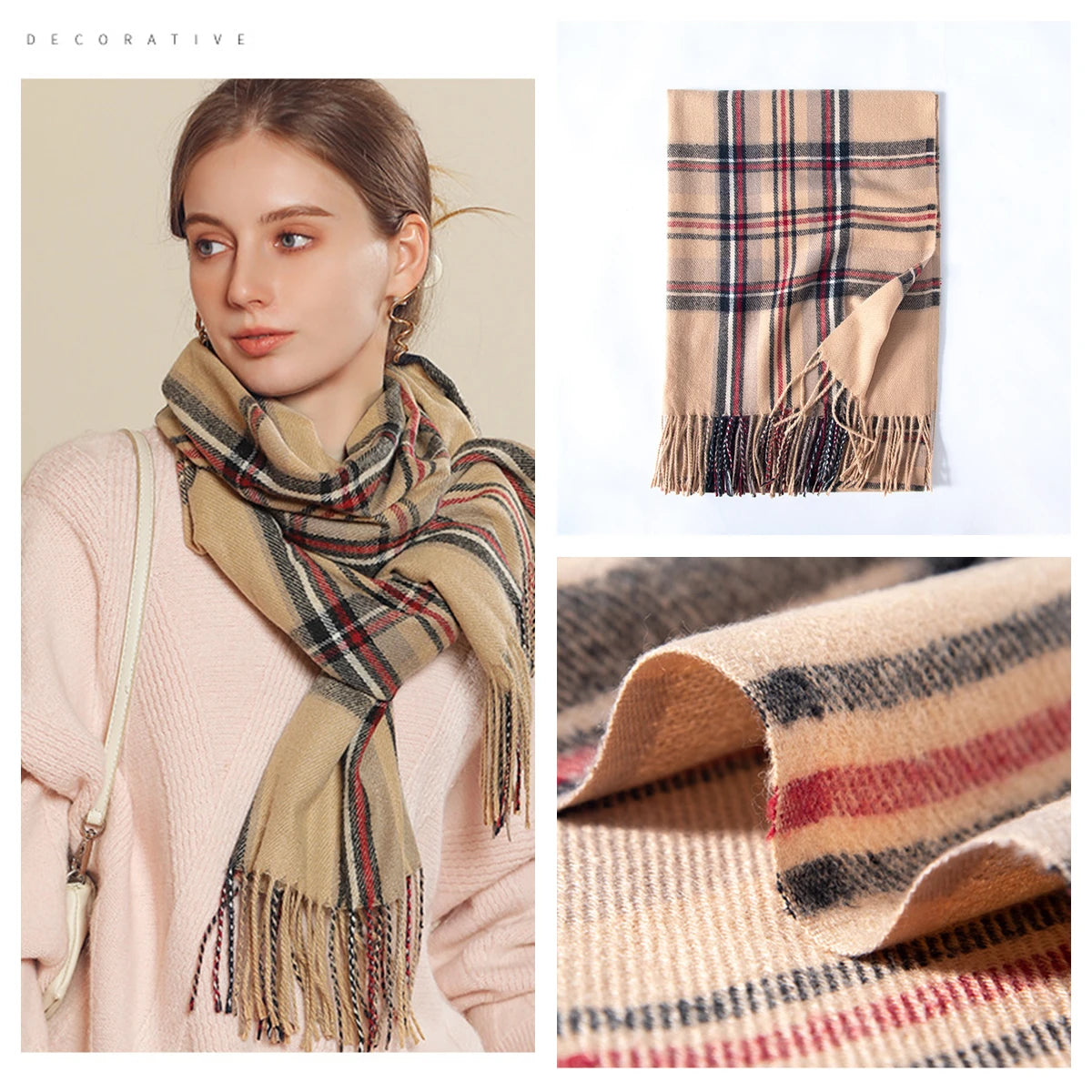 Women Autumn Winter Scarf Lady Cashmere Feeling Muffler Spring Fall Large Blanket Classic Plaid Shawl Soft Warm Wrap Wholesale