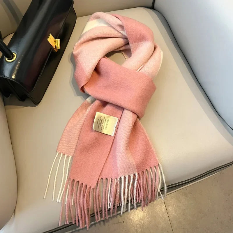 Fashion Classic 100% Wool Plaid Red Scarf Women Couples Autumn Winter Warm Cashmere Thermal Soft Muffler Female Long Wraps Men