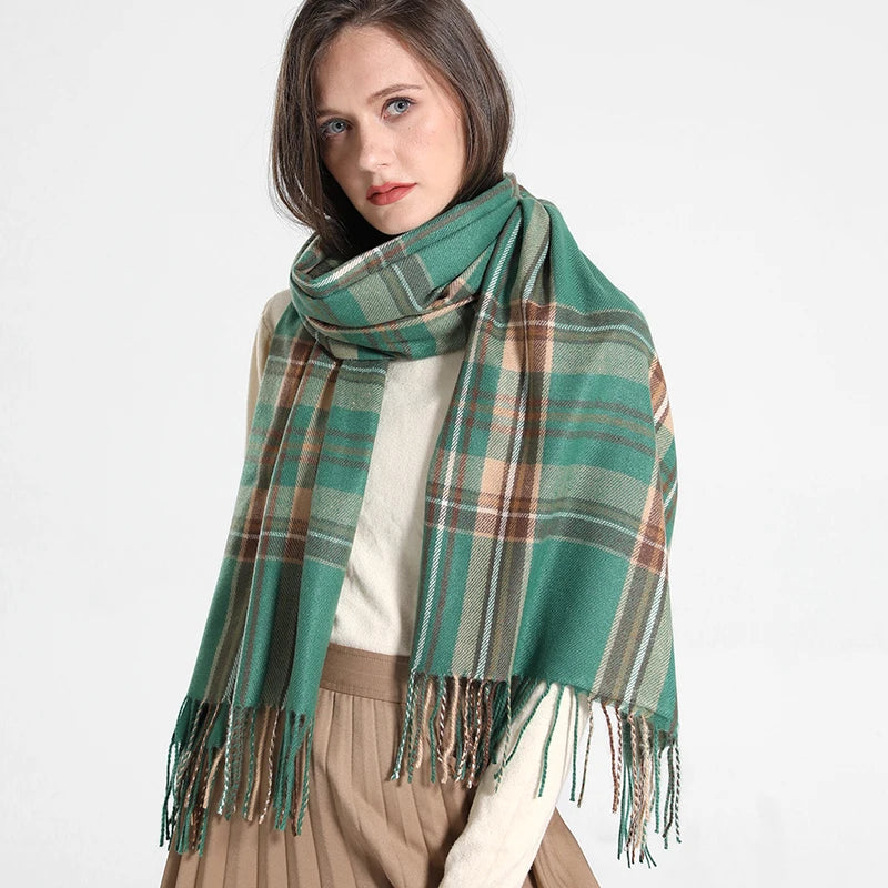 Luxury Thick Warm Winter Scarf Design Brand Print Women Cashmere Pashmina Shawl Lady Wrap Tassel Scarves Knitted Foulard Blanket