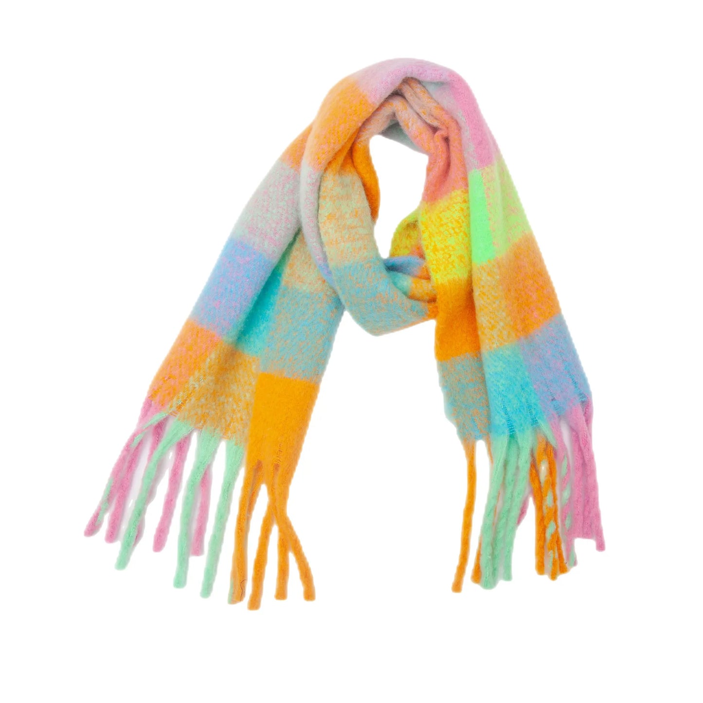 Luxury Brand Women Plaid Scarf Winter Warm Pashmina Shawls Cashmere Thick Wrap Lady Tassel Blanket Scarves Rainbow Hairy Bufanda