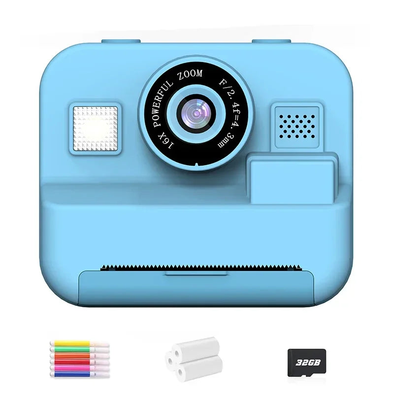 Digital Children Instant Print Camera, Video Recording, with 32G Card and Thermal Printing, Kids Educational Toy Gift