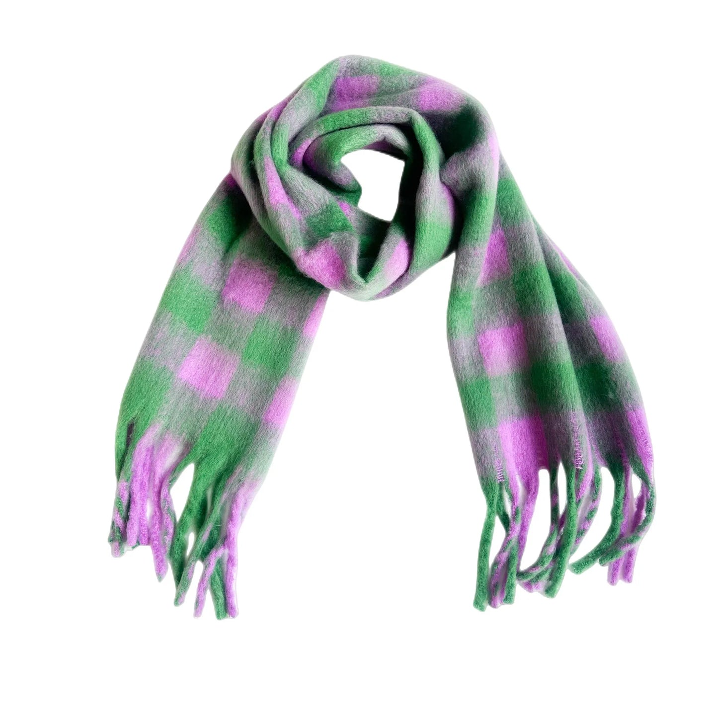 Luxury Brand Women Plaid Scarf Winter Warm Pashmina Shawls Cashmere Thick Wrap Lady Tassel Blanket Scarves Rainbow Hairy Bufanda