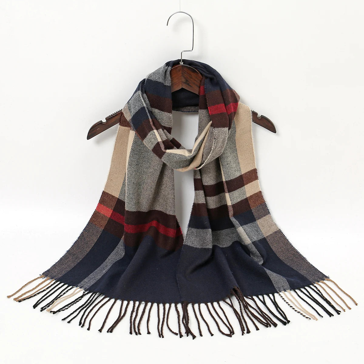 Female Fashion Thin Pashmina Soft and Warmth Outdoor Early Winter Classic Remove Edge Plaid Long Scarf with Tessels Muslim Shawl