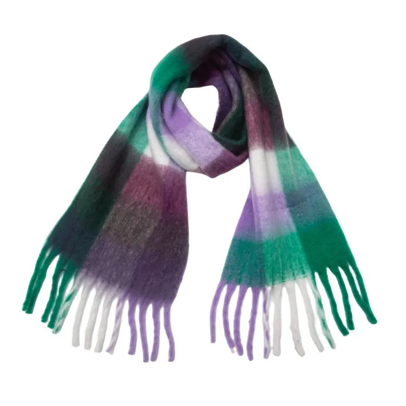 Luxury Brand Women Plaid Scarf Winter Warm Pashmina Shawls Cashmere Thick Wrap Lady Tassel Blanket Scarves Rainbow Hairy Bufanda
