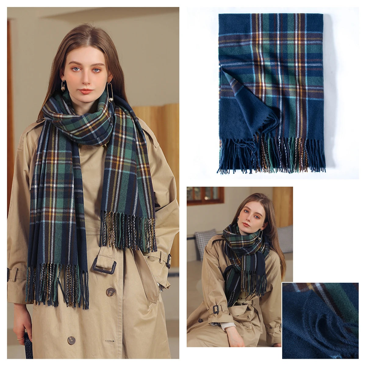 Women Autumn Winter Scarf Lady Cashmere Feeling Muffler Spring Fall Large Blanket Classic Plaid Shawl Soft Warm Wrap Wholesale