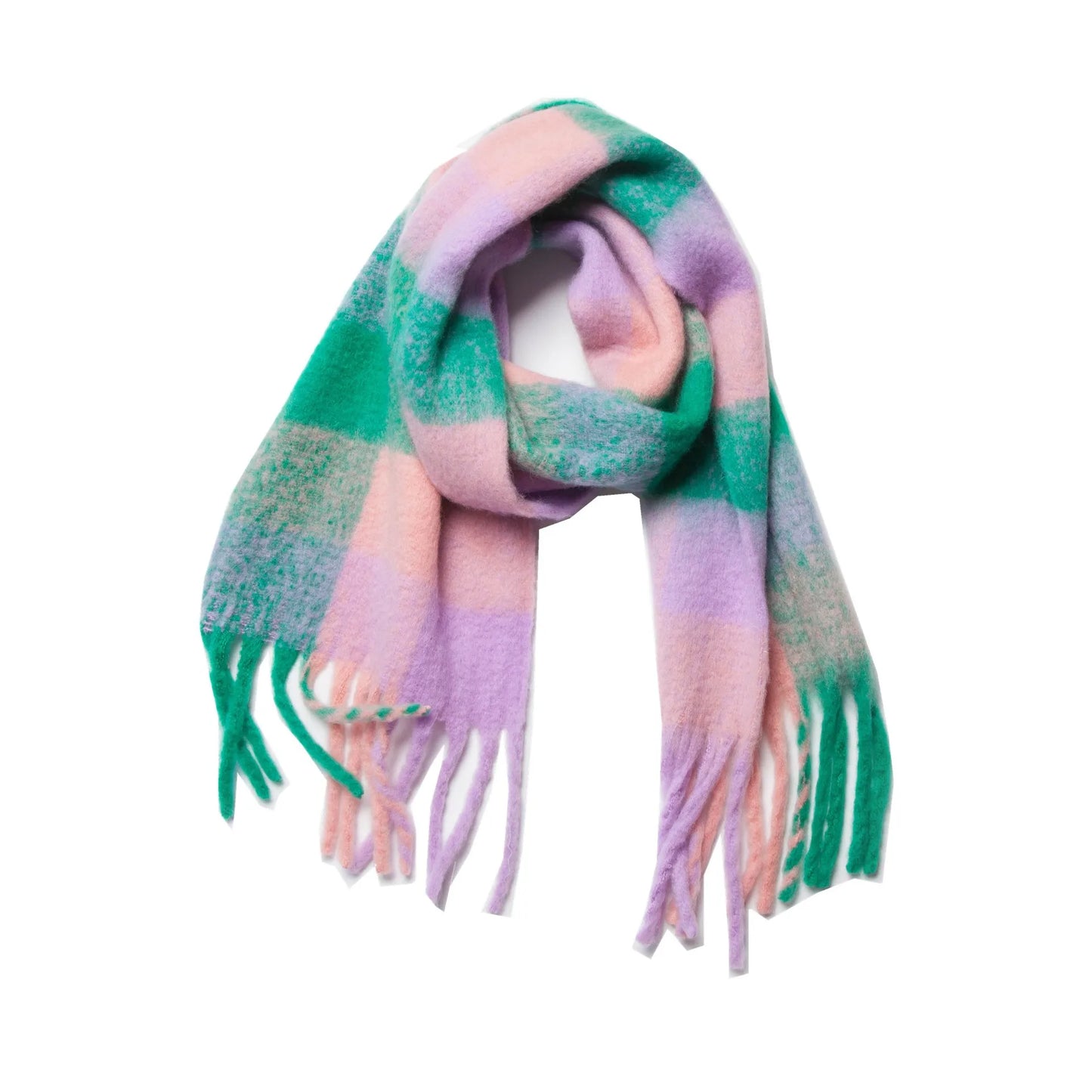 Luxury Brand Women Plaid Scarf Winter Warm Pashmina Shawls Cashmere Thick Wrap Lady Tassel Blanket Scarves Rainbow Hairy Bufanda