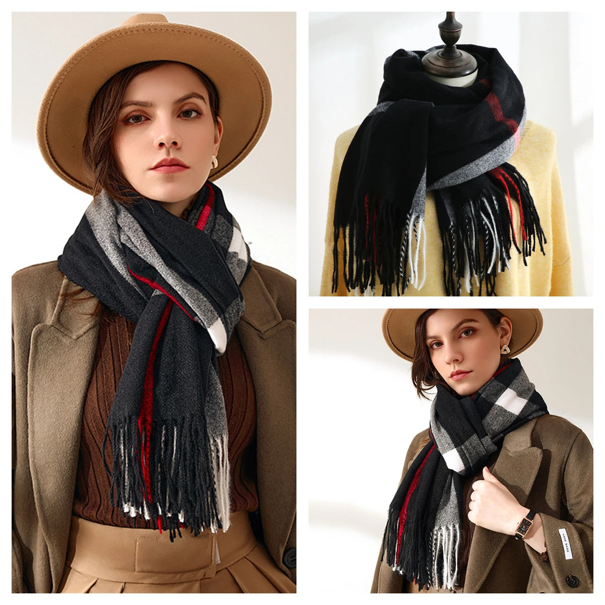 Women Autumn Winter Scarf Lady Cashmere Feeling Muffler Spring Fall Large Blanket Classic Plaid Shawl Soft Warm Wrap Wholesale