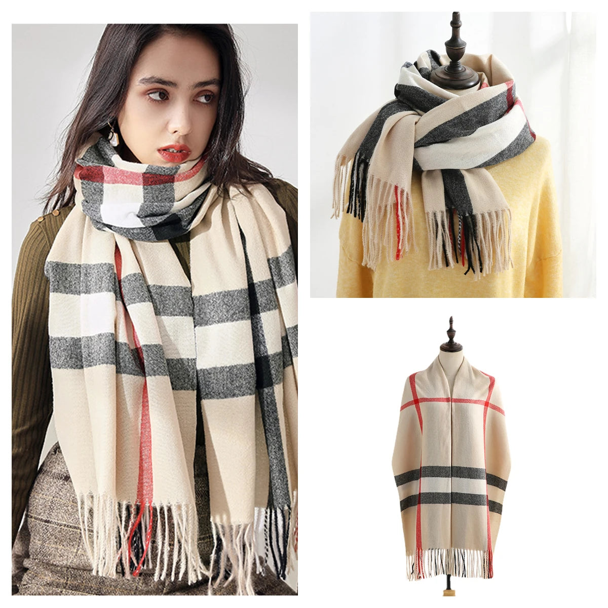 Women Autumn Winter Scarf Lady Cashmere Feeling Muffler Spring Fall Large Blanket Classic Plaid Shawl Soft Warm Wrap Wholesale