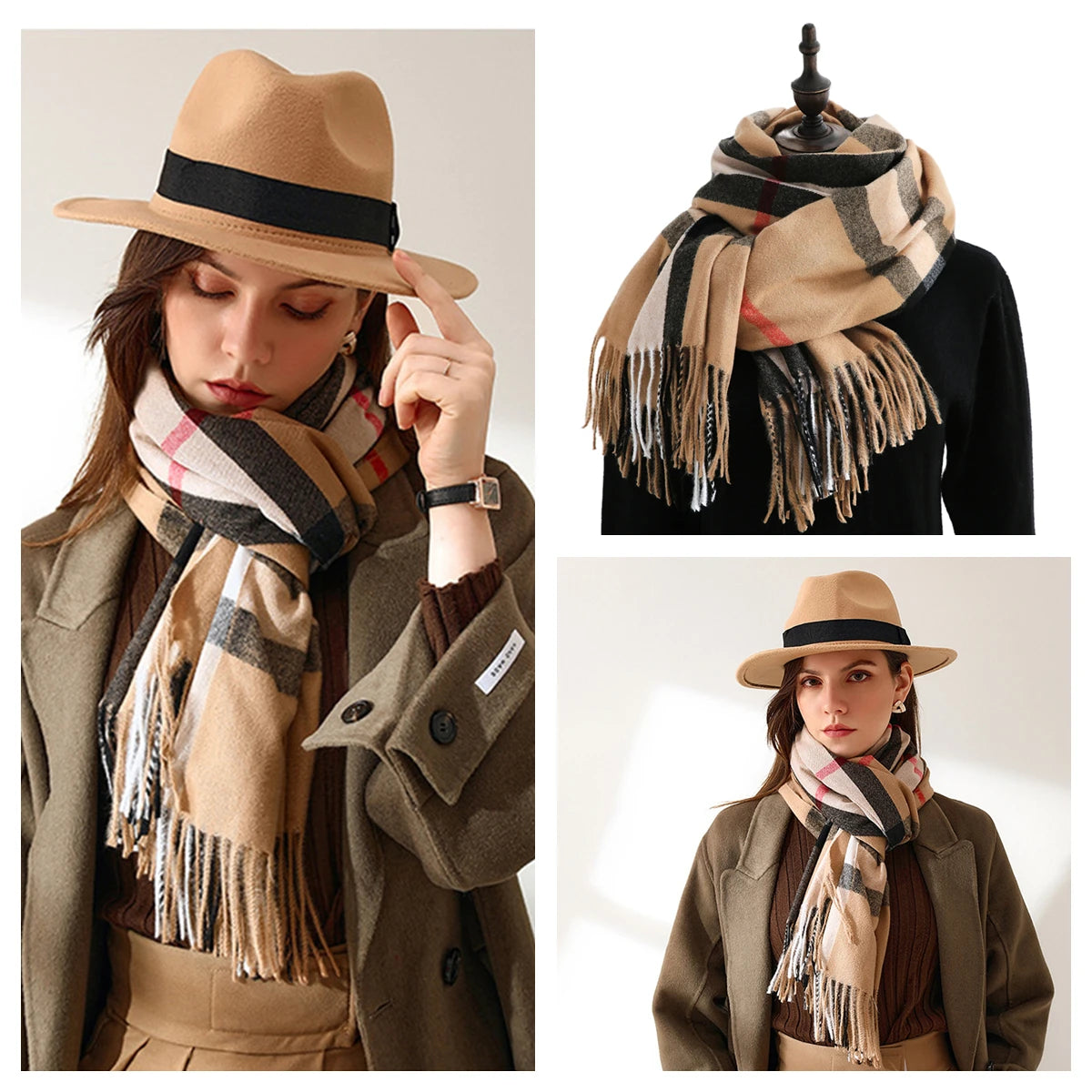 Women Autumn Winter Scarf Lady Cashmere Feeling Muffler Spring Fall Large Blanket Classic Plaid Shawl Soft Warm Wrap Wholesale