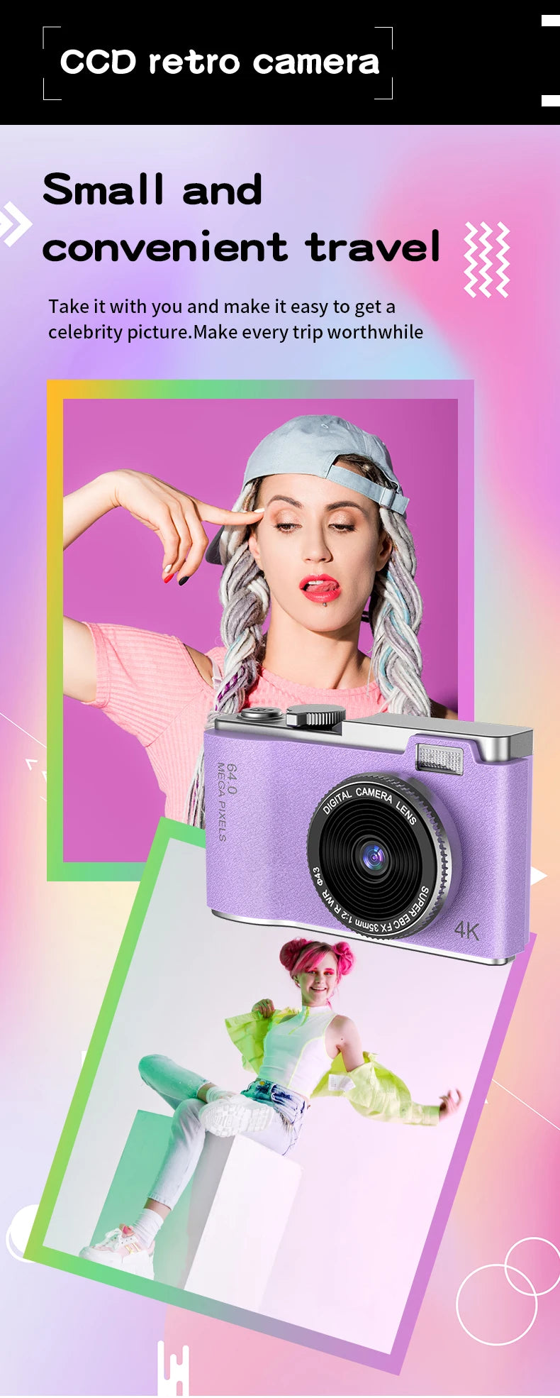Digital Camera 4K 64MP Photography Camera Video Camcorder Rechargeable Cameras 2.4 inch Screen Camcorder for Kid Adult Beginners