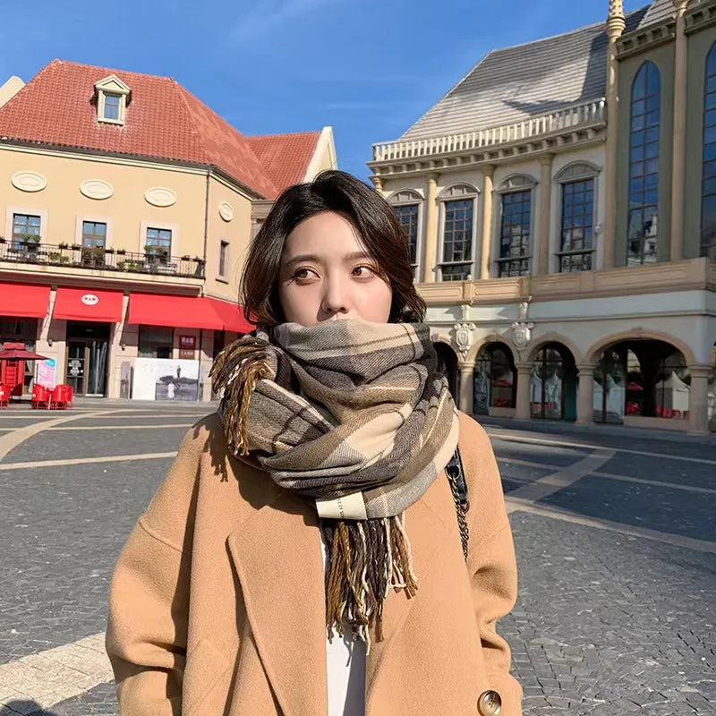Scarf Female Winter Korean Version With British Classic Checker Thickened Students Autumn Winter Male Neck Soft Warm Wrap Shawls