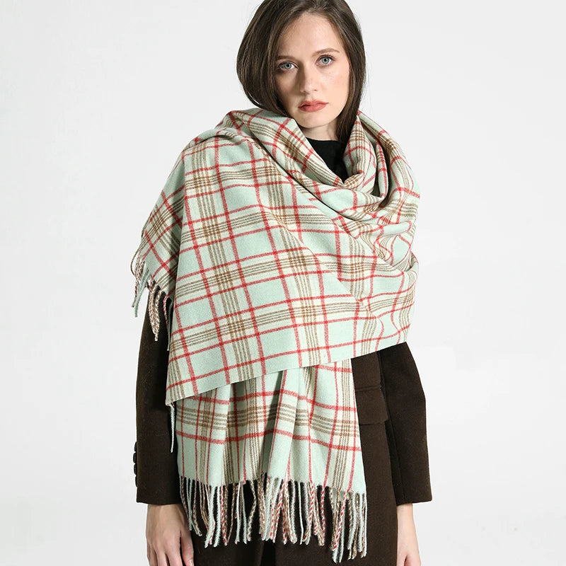 Luxury Plaid Scarf Winter Warm Cashmere Women Long Bandana Pashmina Foulard Female Scarves Tassel Shawl And Wraps 2022 Design