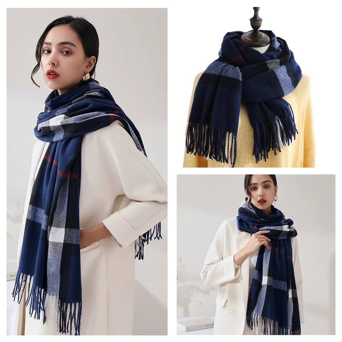 Women Autumn Winter Scarf Lady Cashmere Feeling Muffler Spring Fall Large Blanket Classic Plaid Shawl Soft Warm Wrap Wholesale