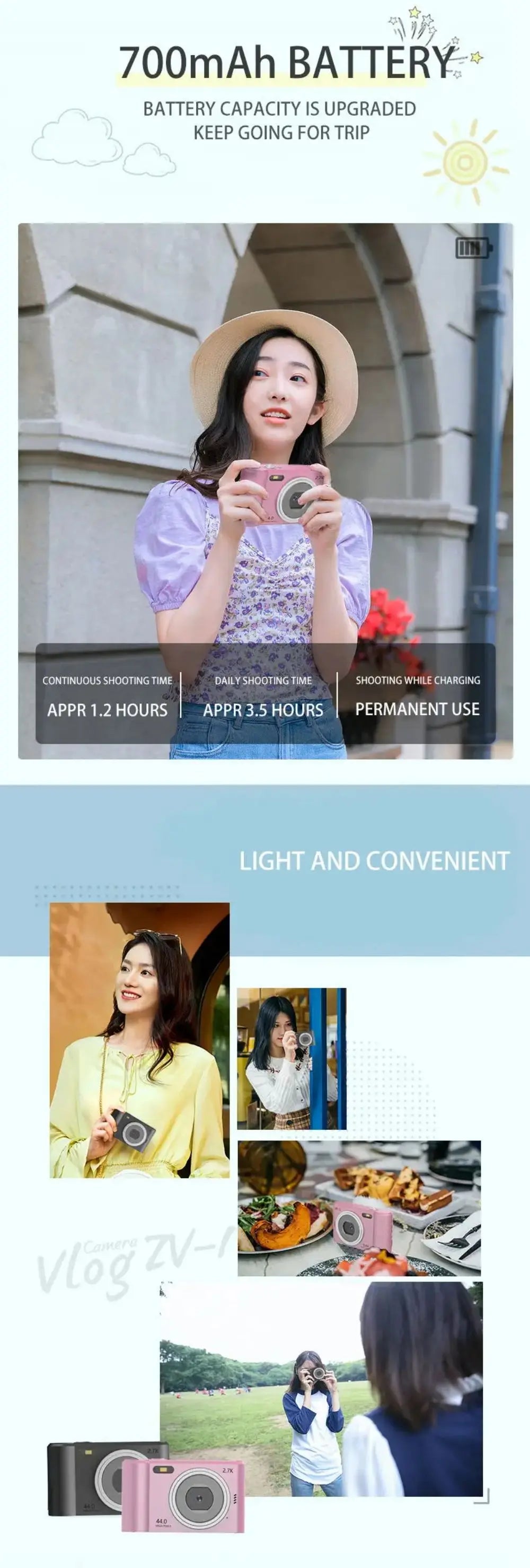 Digital Camera Autofocus Camera for Kid Camcorder with 8x Zoom Compact Cameras 1080P Cameras for Beginner Photography