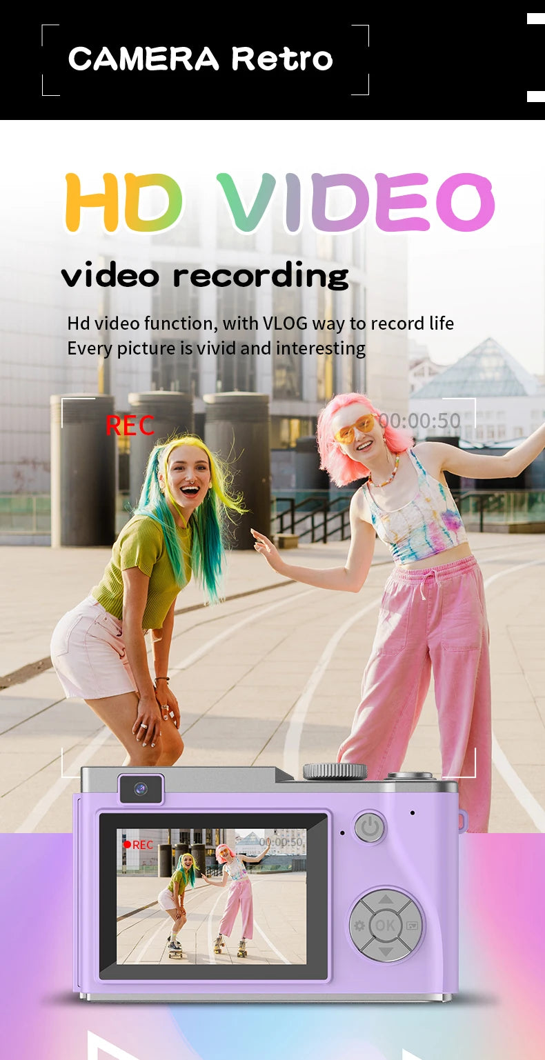 Digital Camera 4K 64MP Photography Camera Video Camcorder Rechargeable Cameras 2.4 inch Screen Camcorder for Kid Adult Beginners