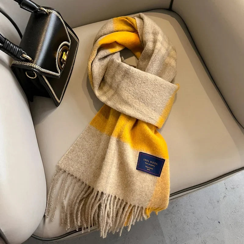 Fashion Classic 100% Wool Plaid Red Scarf Women Couples Autumn Winter Warm Cashmere Thermal Soft Muffler Female Long Wraps Men