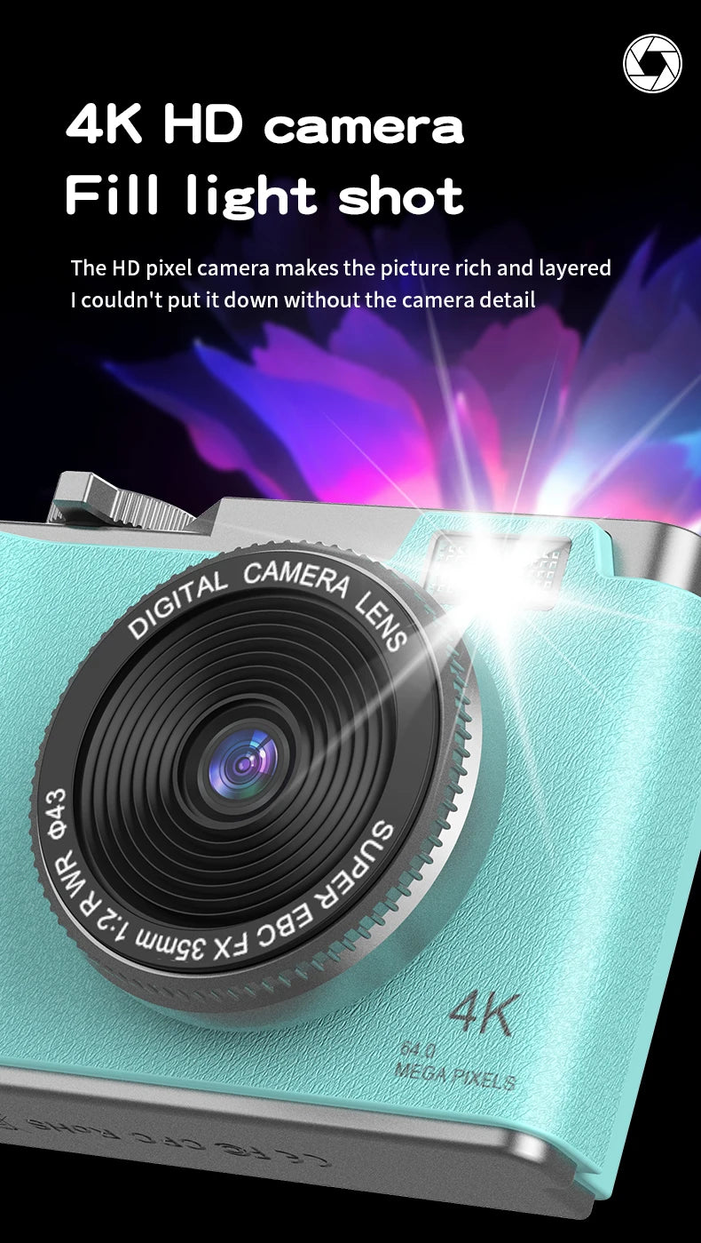Digital Camera 4K 64MP Photography Camera Video Camcorder Rechargeable Cameras 2.4 inch Screen Camcorder for Kid Adult Beginners