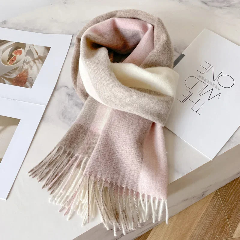 Fashion Classic 100% Wool Plaid Red Scarf Women Couples Autumn Winter Warm Cashmere Thermal Soft Muffler Female Long Wraps Men