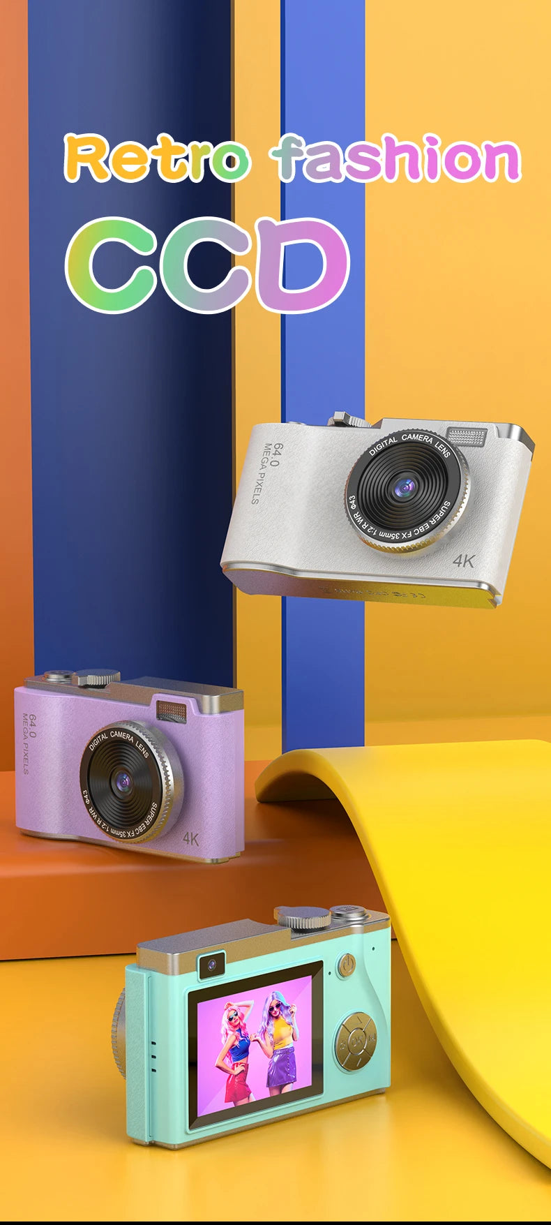 Digital Camera 4K 64MP Photography Camera Video Camcorder Rechargeable Cameras 2.4 inch Screen Camcorder for Kid Adult Beginners