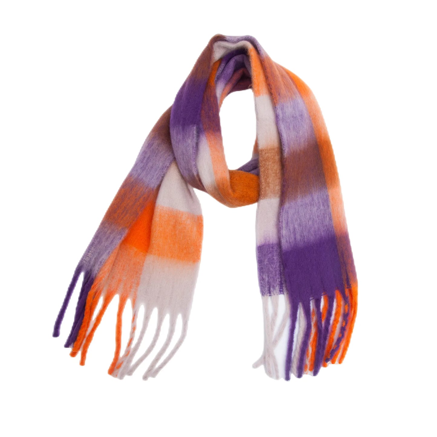 Luxury Brand Women Plaid Scarf Winter Warm Pashmina Shawls Cashmere Thick Wrap Lady Tassel Blanket Scarves Rainbow Hairy Bufanda