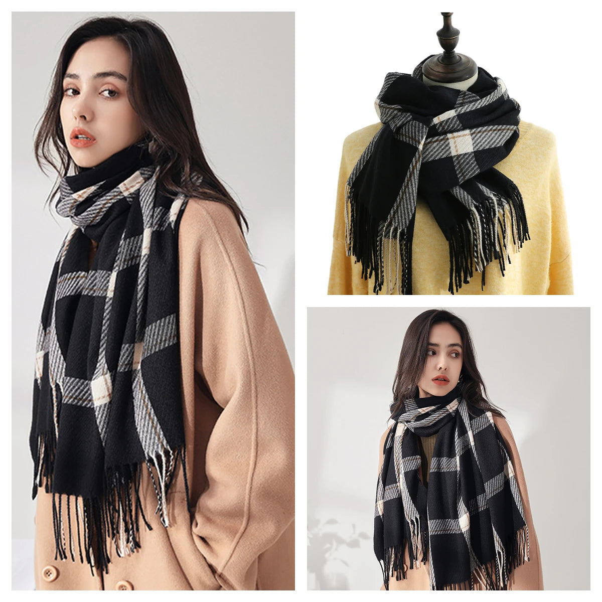 Women Autumn Winter Scarf Lady Cashmere Feeling Muffler Spring Fall Large Blanket Classic Plaid Shawl Soft Warm Wrap Wholesale