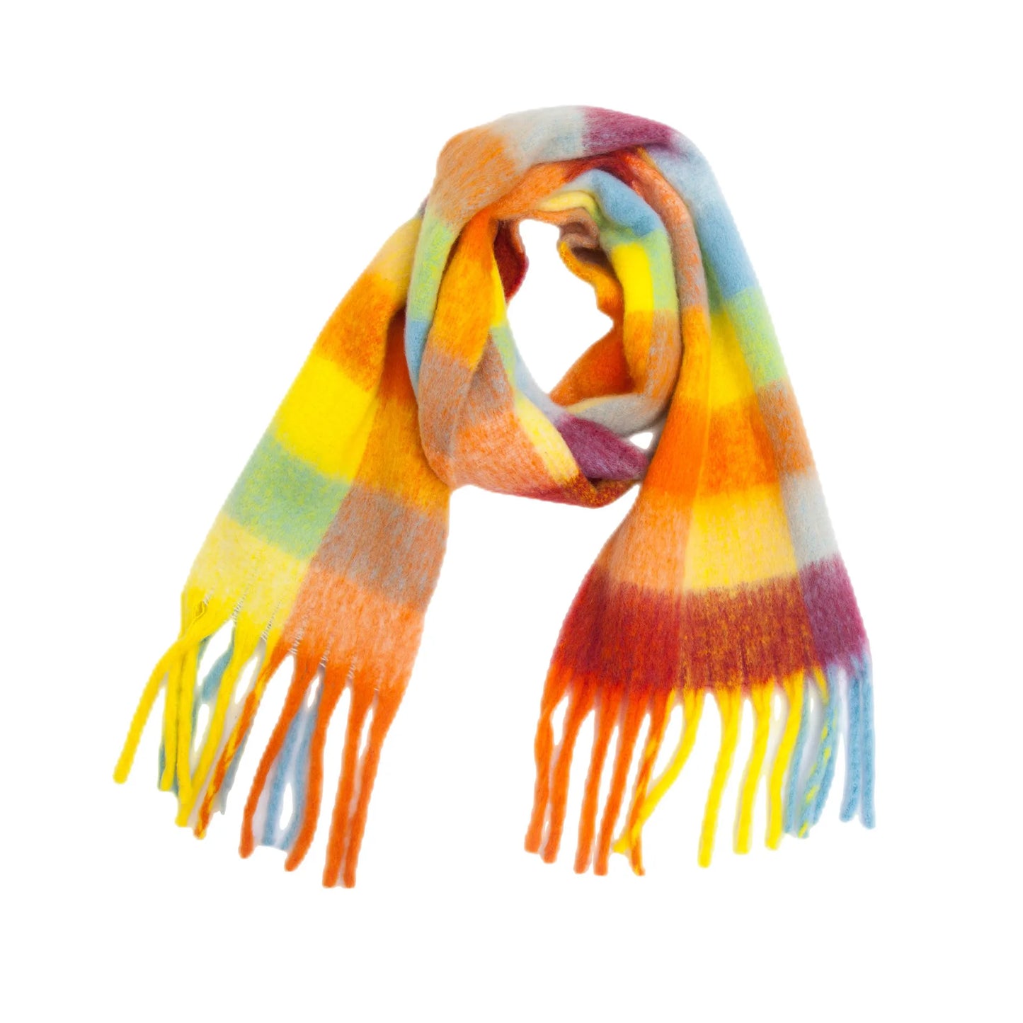 Luxury Brand Women Plaid Scarf Winter Warm Pashmina Shawls Cashmere Thick Wrap Lady Tassel Blanket Scarves Rainbow Hairy Bufanda