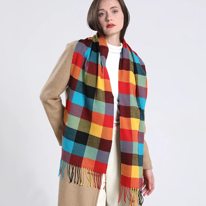Cashmere Shawl Plaid Scarf Unisex Pashmina Neckerchief Tassel Echarpe Women