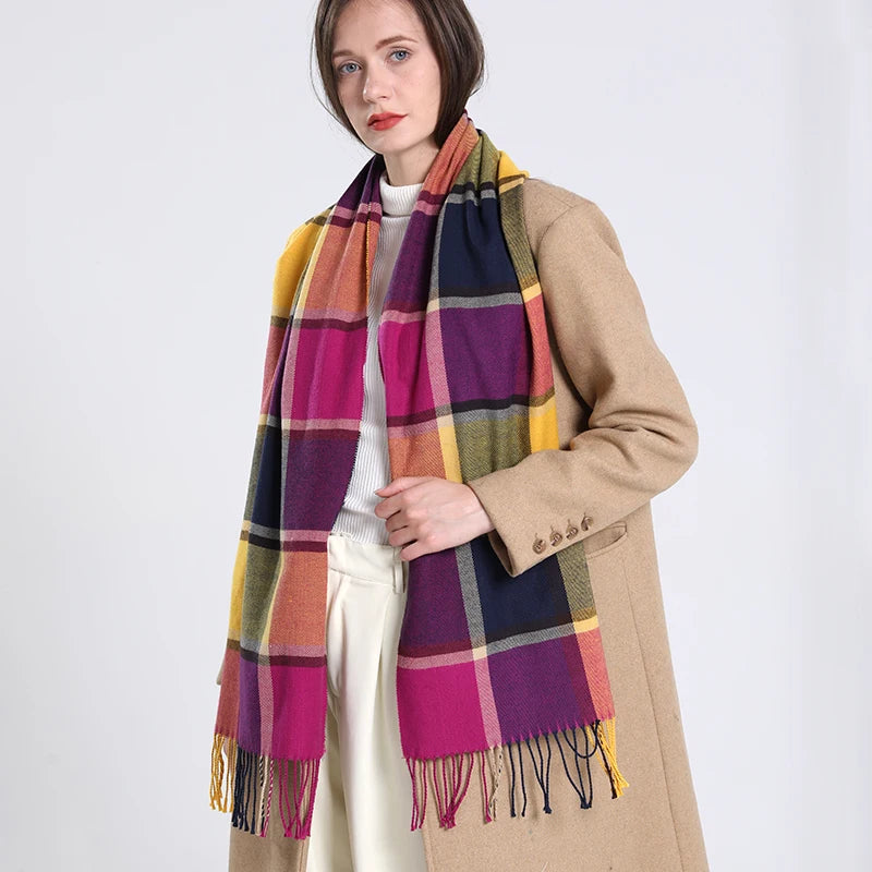 Cashmere Shawl Plaid Scarf Unisex Pashmina Neckerchief Tassel Echarpe Women