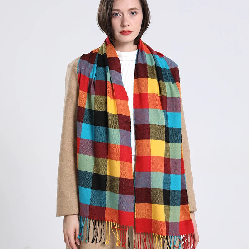 Cashmere Shawl Plaid Scarf Unisex Pashmina Neckerchief Tassel Echarpe Women