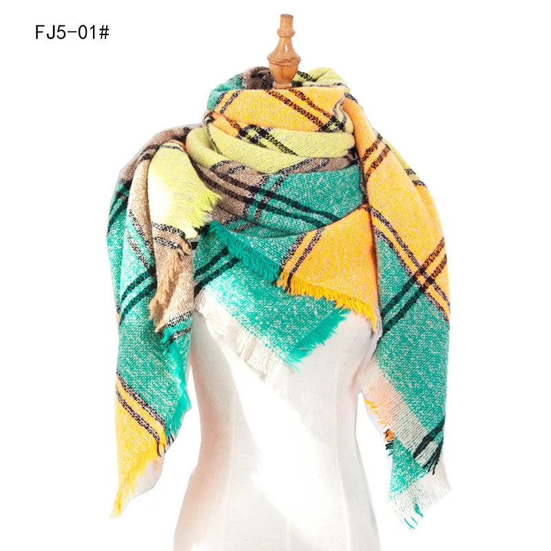 Women Winter Scarf Triangle Knitted Scarf Casual Ladies Plaid Pashmina Shawl and Wrap Female Foulard Scarves Echarpe Bufanda