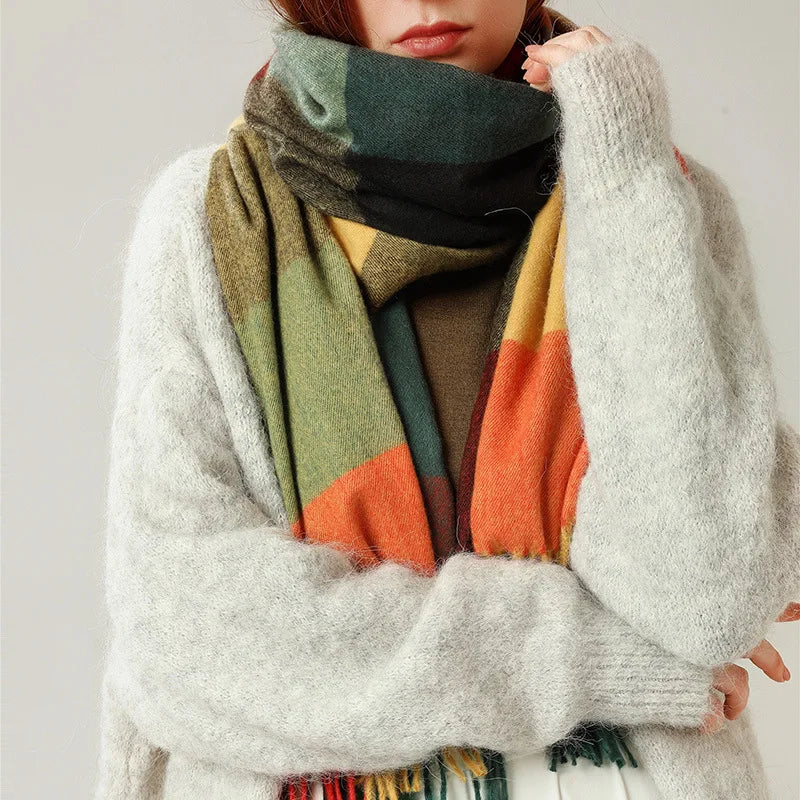 2024 Designer knitted spring winter women scarf plaid warm cashmere scarves shawl luxury brand neck bandana Striped plaid shawl